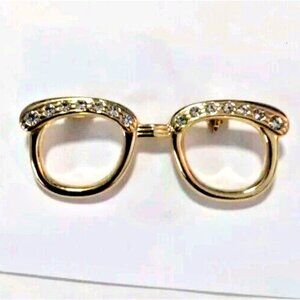 VINTAGE Gold Tone Rhinestone Glasses Brooch Pin Reading Eyewear Sun Protection